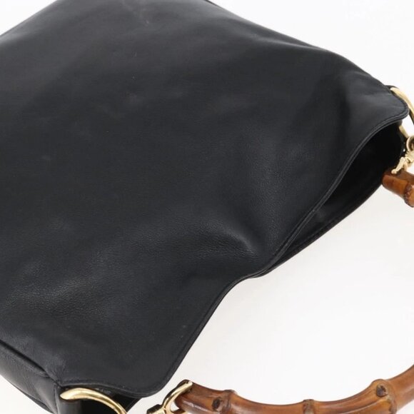 GUCCI Bamboo Shoulder Bag Leather 2way Black Gold - Picture 11 of 16